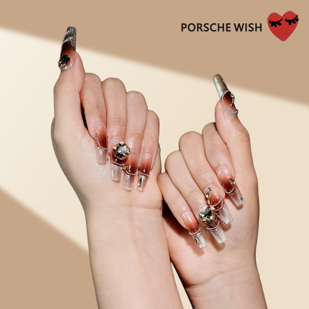 Garnet Glaze: Amber Cat-Eye & Pearl Drape Nails