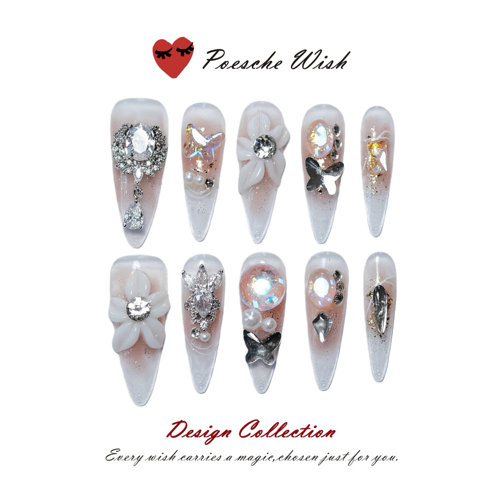 Ethereal Flora: Butterfly & Pearlescent Bloom Nails