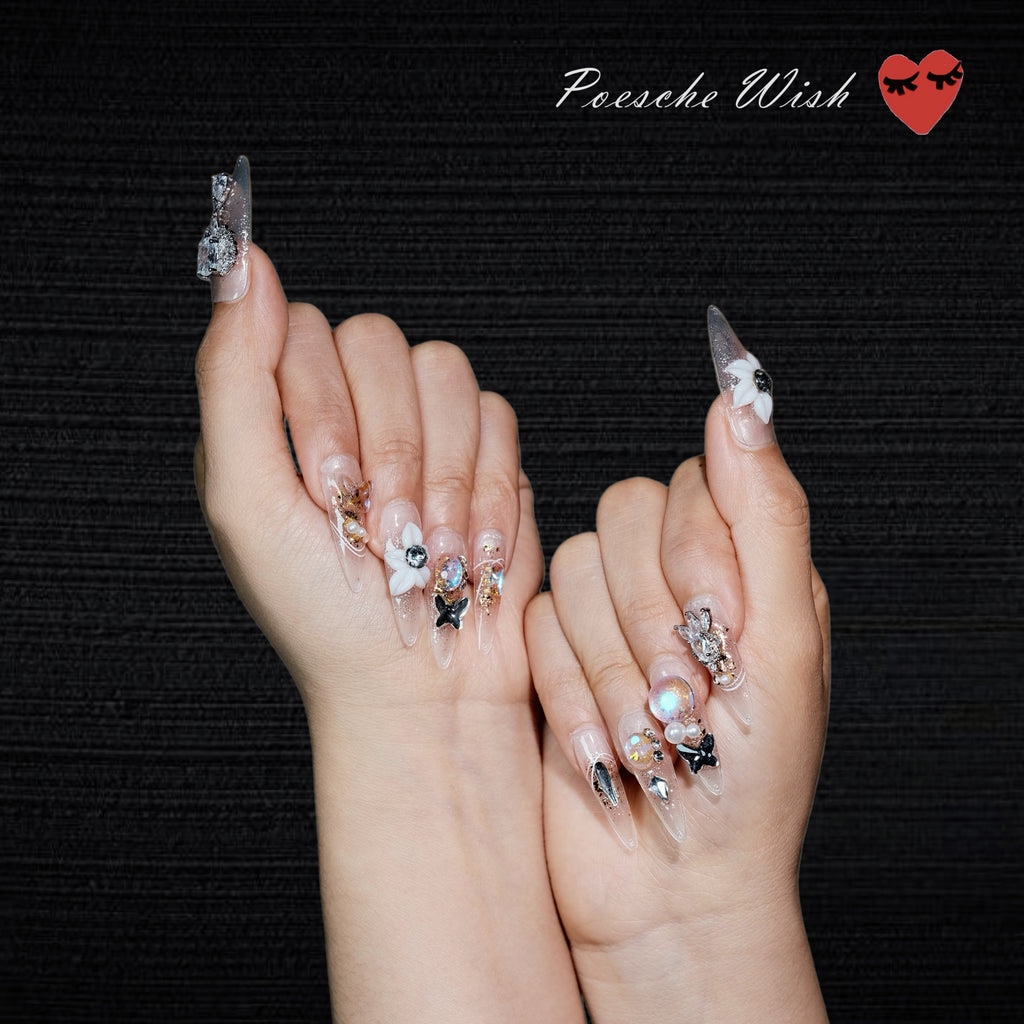 Ethereal Flora: Butterfly & Pearlescent Bloom Nails
