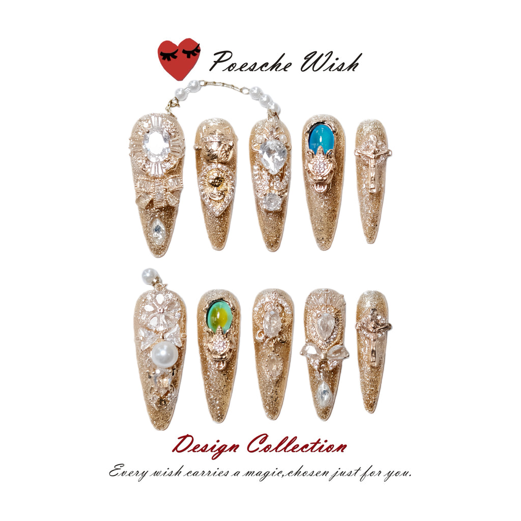 Imperial Gold: Gilded Cross & Royal Charms Nails