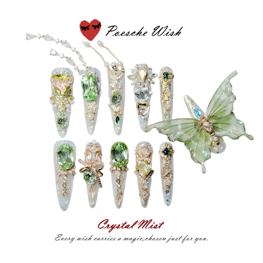 Emerald Mist: Forest Wing & Gilded Jewelry Nails