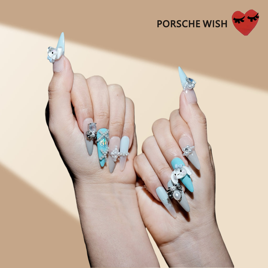 Azure Joy: Cinnamoroll & Pearl Lattice Nails