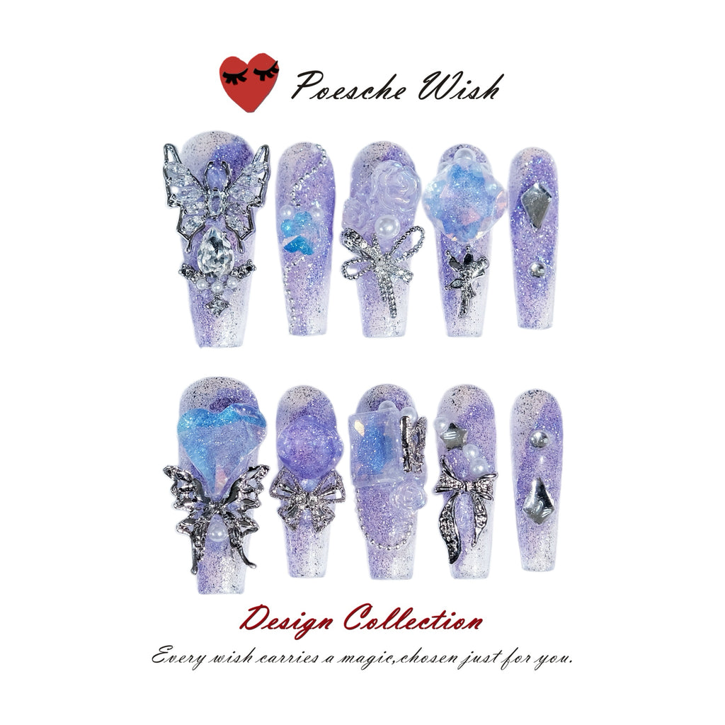 Violet Dream: Butterfly & Glitter Aura Nails