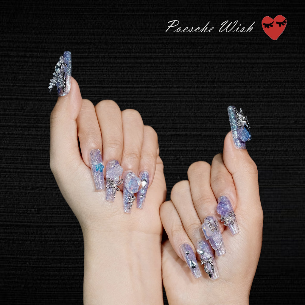 Violet Dream: Butterfly & Glitter Aura Nails