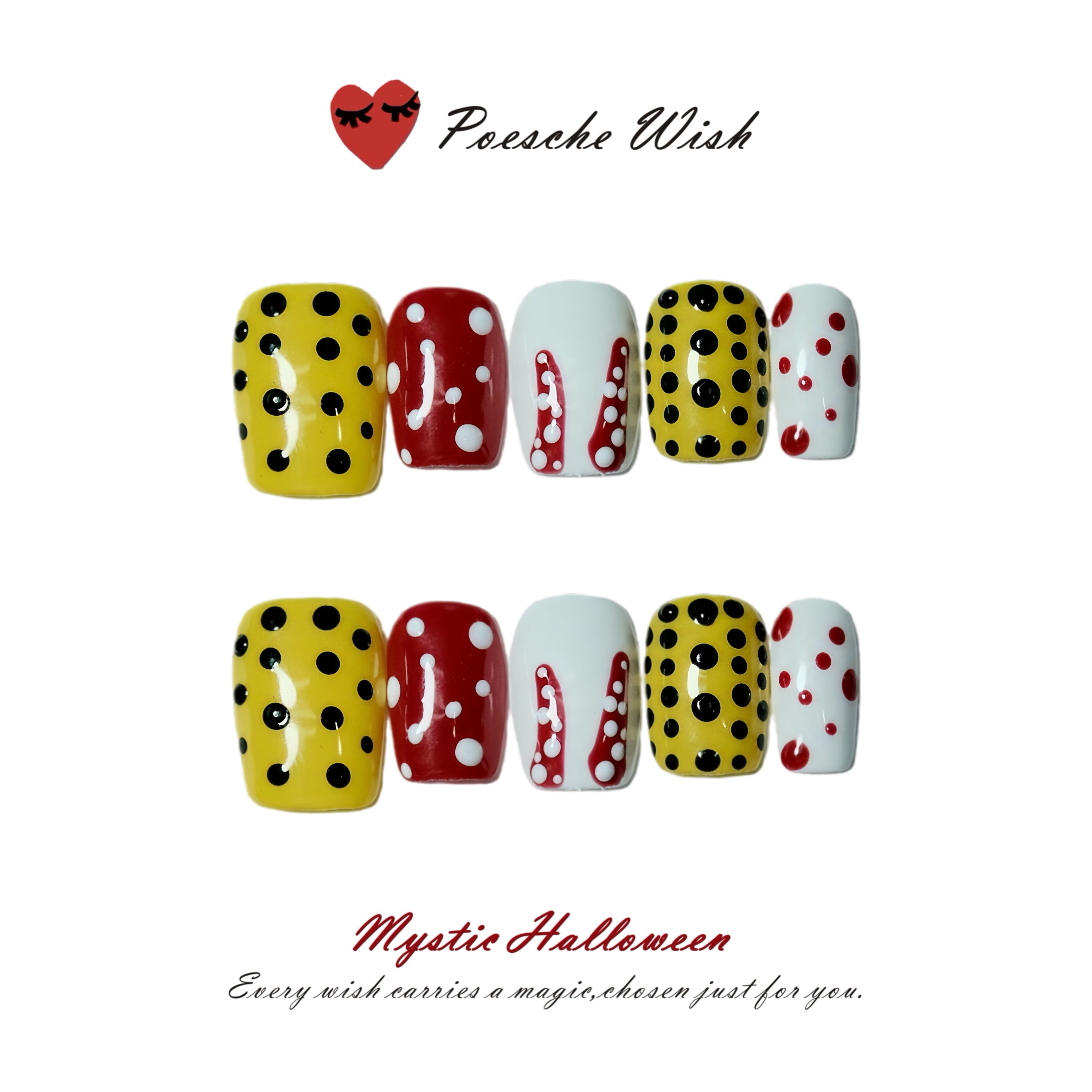 Playful Polka: Retro-Vibrant Red & Yellow Drip Press-On Nails