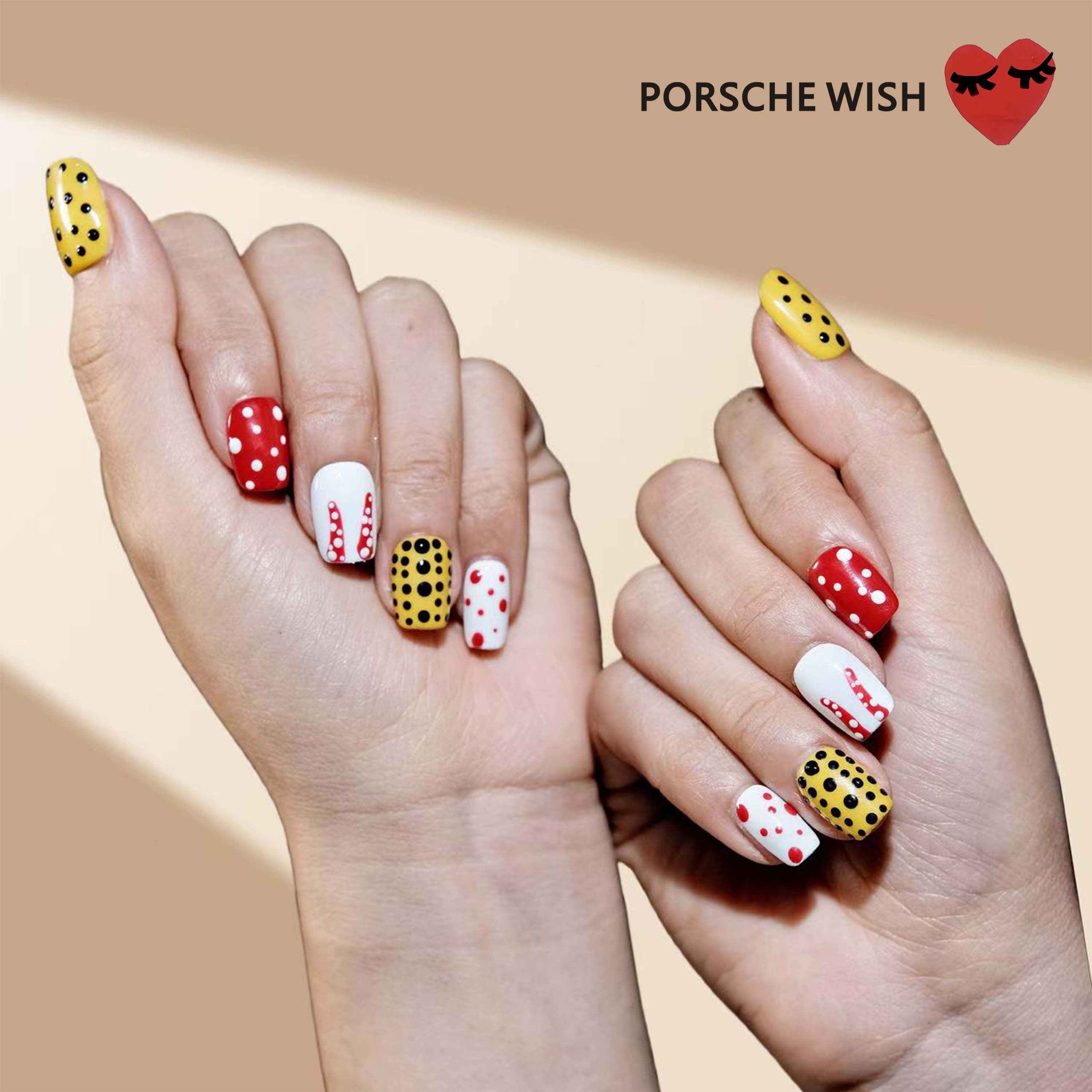 Playful Polka: Retro-Vibrant Red & Yellow Drip Press-On Nails